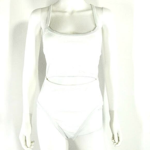 Chloe Rose Carnation Cutout One Piece Swimsuit Lace Up Racerback White Rib NWT - Picture 5 of 9